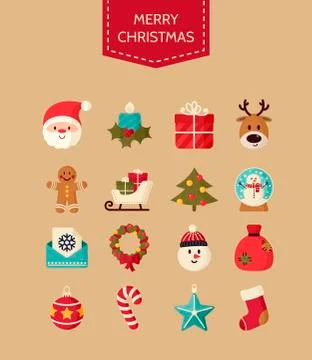Christmas icons set. Holiday objects collection Stock Illustration