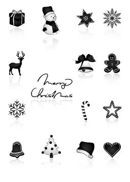 Christmas icons set with reflection. Stock Illustration