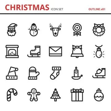 Christmas icons set with white background. outline icon collection. vector illus Stock Illustration
