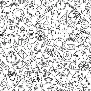 Christmas icons vector seamless pattern, Happy Winter Holiday tile background Stock Illustration