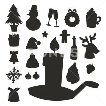 Christmas icons vector silhouette holiday symbols for greeting card winter new Stock Illustration
