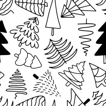 Christmas illustration seamless pattern background. Black fir tree pine doodle Stock Illustration