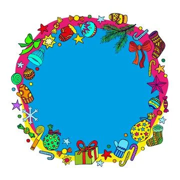 Christmas illustration, vector background. Frame made of festive elements Illustrazione stock