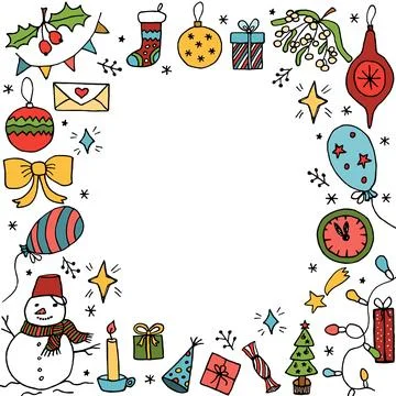 Christmas illustration, vector background. Frame made of festive elements Stock Illustration
