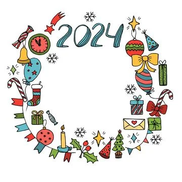 Christmas illustration, vector background. Frame made of festive elements Illustrazione stock