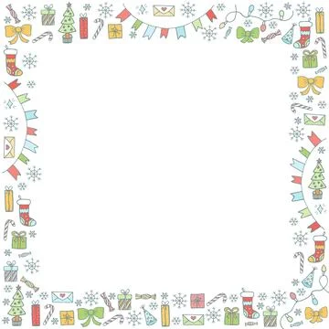 Christmas illustration, vector background. Frame made of festive elements Illustrazione stock