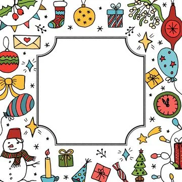 Christmas illustration, vector background. Frame made of festive elements Stock Illustration