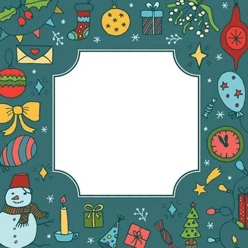 Christmas illustration, vector background. Frame made of festive elements Illustrazione stock