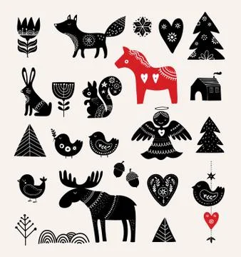 Christmas illustrations, hand drawn elements in Scandinavian style Stock Illustration