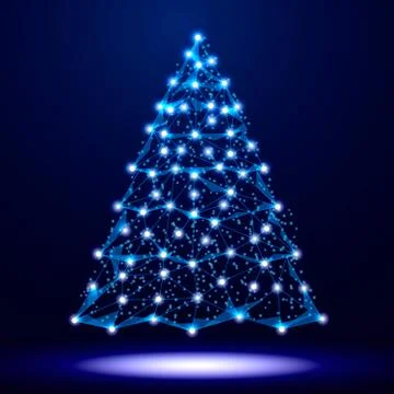 Christmas image of a Christmas tree in a starry sky, space, consisting of lines Stock Illustration