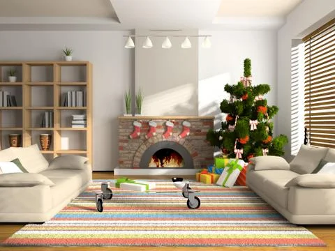 Christmas interior 3d rendering Stock Illustration