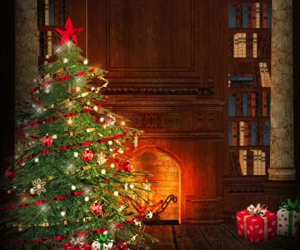 Christmas interior backdrop Stock Illustration