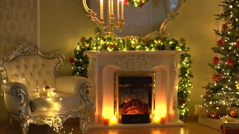 Christmas interior in classic style. Defocus. Soft focus. Video stock 121198312