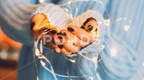 Christmas interior decoration white fairy lights Stock-Fotos