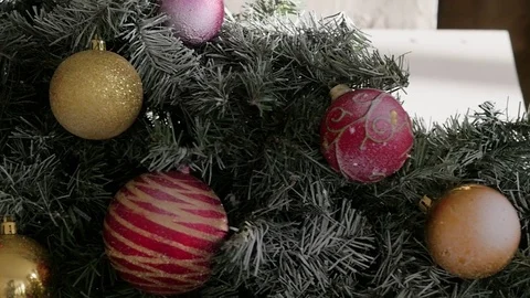 Christmas interior in the studio. large plan. Bed and Christmas tree Видео 85231448