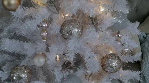 Christmas interior in the studio. large plan. Bed and Christmas tree Vidéo 85264920