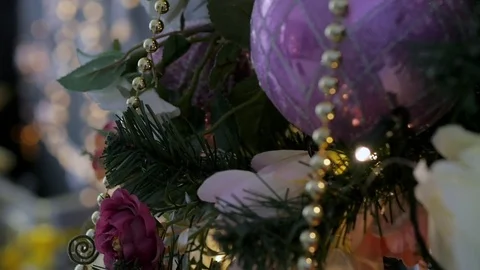 Christmas interior in the studio. large plan. Bed and Christmas tree Stock Footage 85266286