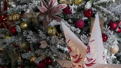 Christmas interior in the studio. large plan. Bed and Christmas tree Stock-Footage 85267851