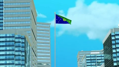 Christmas Island Flag 3D Render Animation with Urban Architecture and Clear  Stock-Footage 333056477