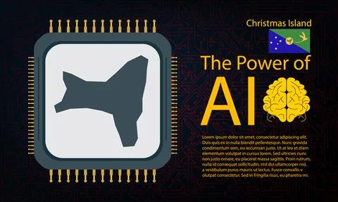 Christmas Island map with microchip war and AI concept on circuit board, Po.. Stock Illustration