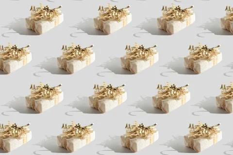 Christmas isometric pattern, banner. Minimal composition made of Christmas gi Stock Photos