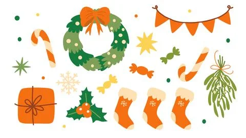 Christmas items set. Vector illustration. Illustrazione stock