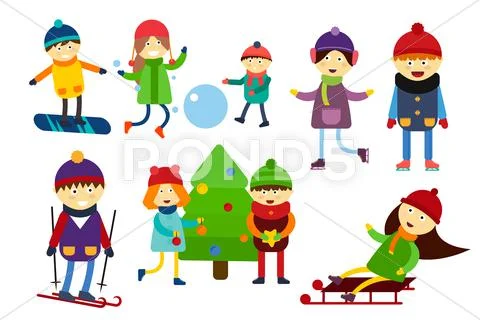 Christmas kids playing winter games Stock Illustration
