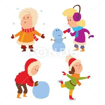 Christmas kids playing winter games Stock Illustration