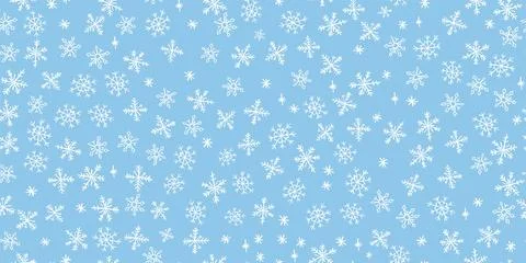 Christmas kindergarten seamless pattern of quirky white snowflakes. Blue Stock Illustration