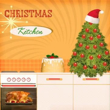 Christmas kitchen background poster for design Stock Illustration