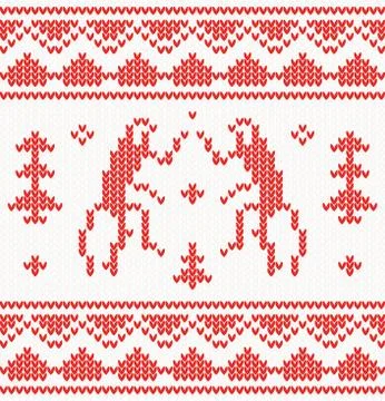 Christmas Knitted background with monkey, trees and ornament. Stockillustratie