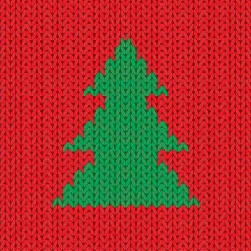 Christmas Knitted background with tree. Vector Stock Illustration