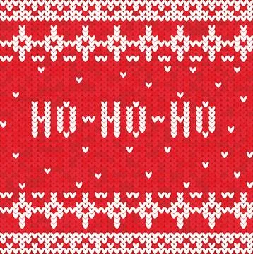 Christmas knitted pattern on red background Stock Illustration