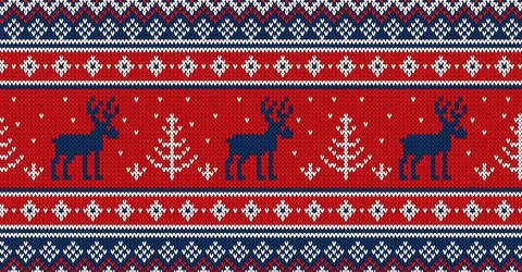Christmas knitted seamless pattern featuring blue reindeers Stock Illustration