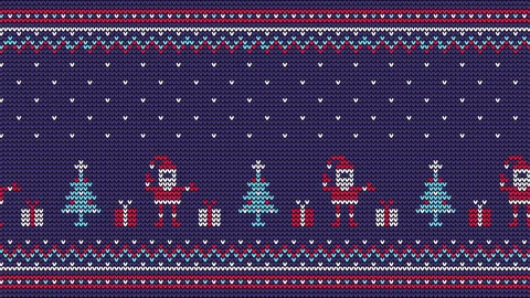 Christmas knitted video pattern with santa gifts and christmas tree Stock Footage 143160299