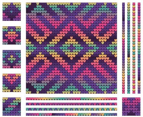 Christmas knitting violet pattern with northern star 스톡 일러스트