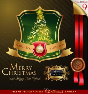 Christmas label with pine tree Stock Illustration