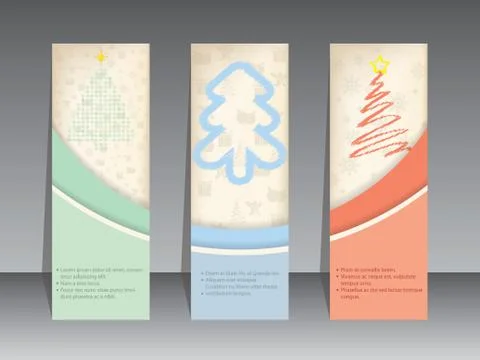 Christmas label set with scribbled trees Stock Illustration