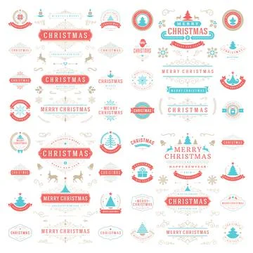 Christmas labels and badges vector design elements set. イラスト素材