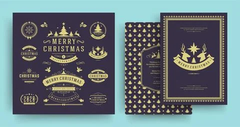Christmas labels and badges vector design elements set with greeting card t.. Stock Illustration