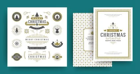 Christmas labels and badges vector design elements set with greeting card t.. Illustrazione stock