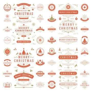 Christmas labels and badges vector design elements set. Illustrazione stock