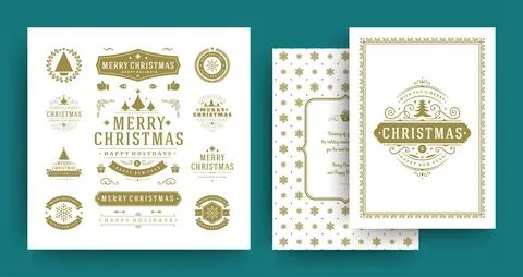 Christmas labels and badges vector design elements set with greeting card t.. Illustrazione stock