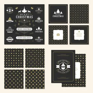 Christmas labels and badges vector design elements set Stock Illustration