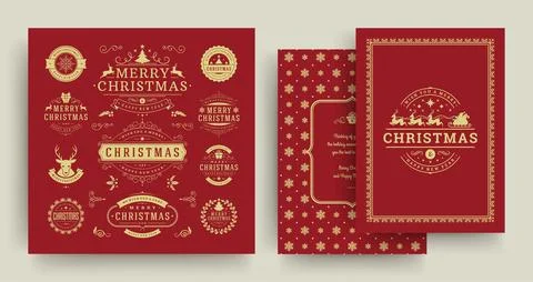 Christmas labels and badges vector design elements set with greeting card t.. Stock Illustration