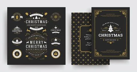 Christmas labels and badges vector design elements set with greeting card t.. Illustrazione stock