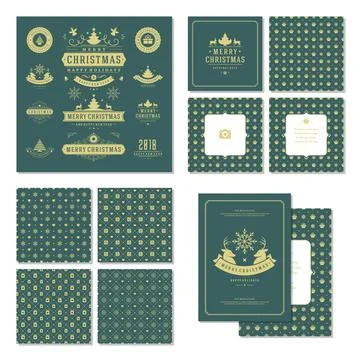 Christmas labels and badges vector design elements set and greeting cards t.. Stock Illustration