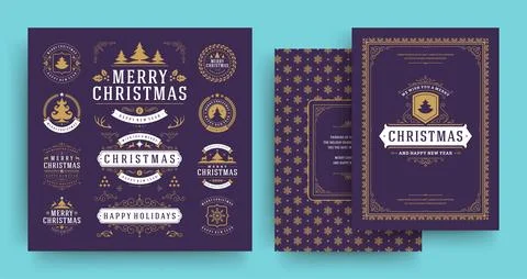 Christmas labels and badges vector design elements set with greeting card t.. Illustrazione stock