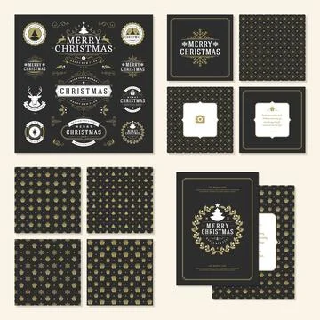Christmas labels and badges vector design elements set Illustrazione stock