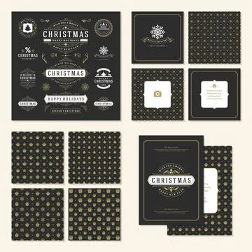 Christmas labels and badges vector design elements set Illustrazione stock